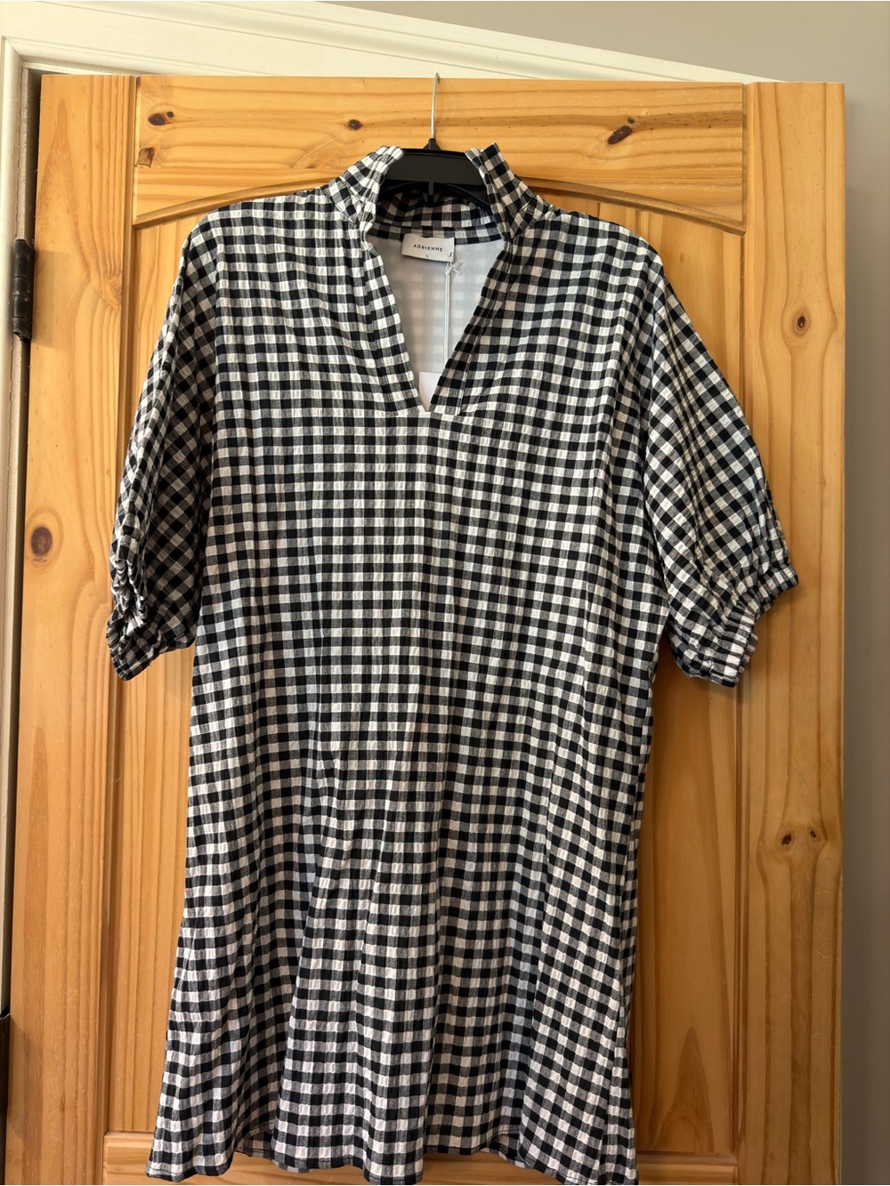 Adrienne Black & White Gingham Casual Seersucker Dress